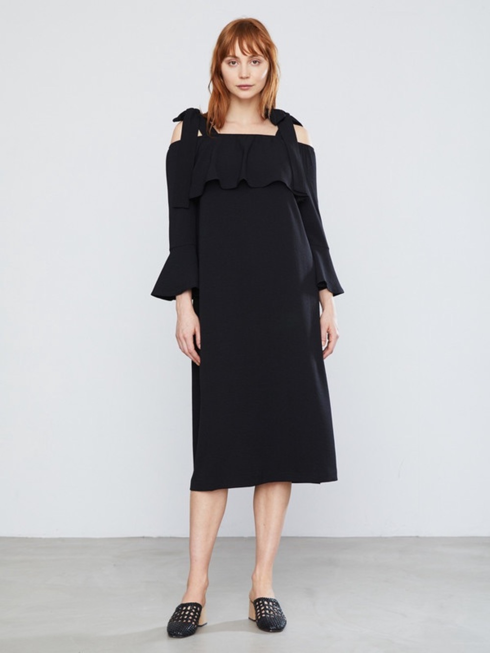 Ganni Clark Maxi Dress Black Cold Shoulder Womens Size 38 / US 6